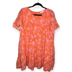 Olivaceus pink and orange mini flowy summer dress short sleeves women’s size L